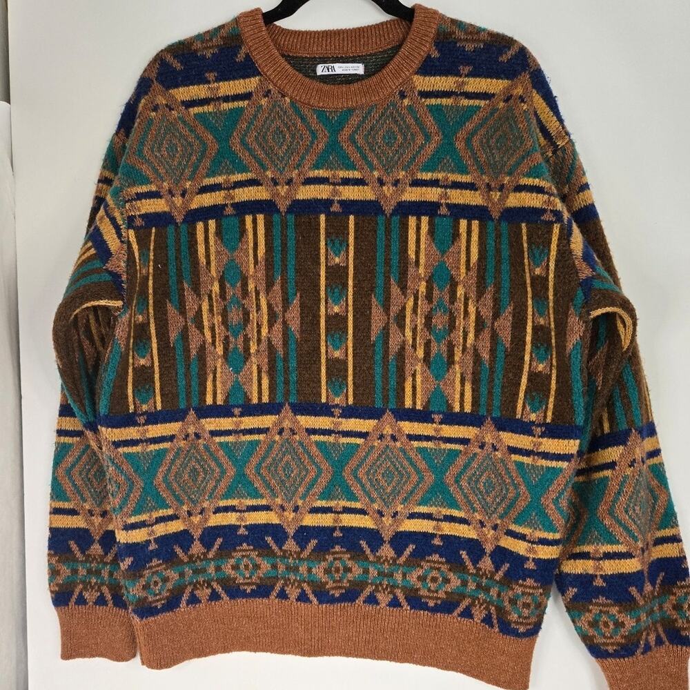 ZARA Women’s Geometric Pattern Crewneck Sweater Size Large – Pre-Owned